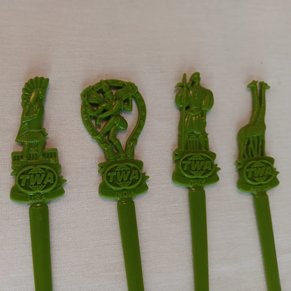 Vtg. TWA Swizel Cocktail Sticks Plastic Lot 5